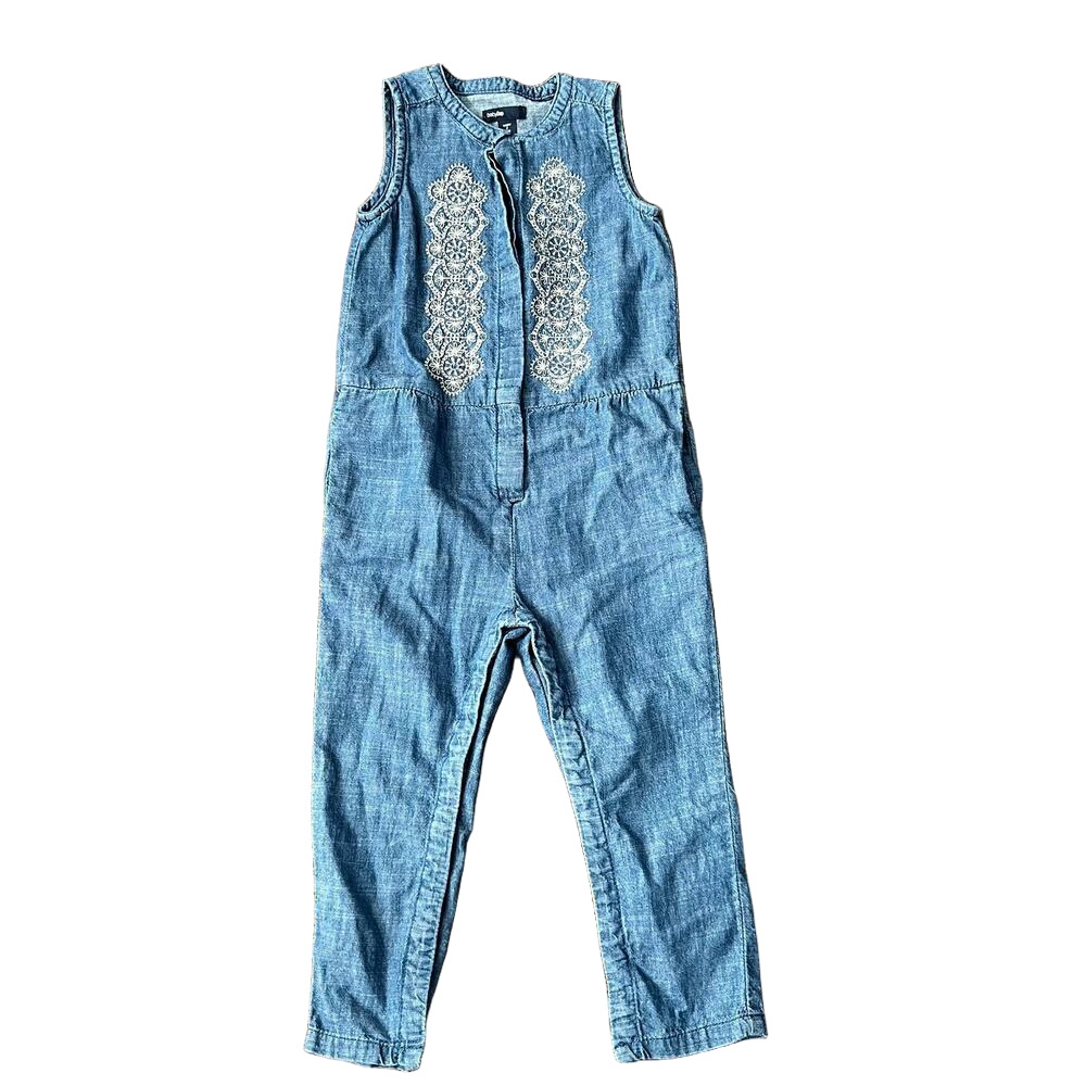 Baby Gap Toddler Girl's Chambray Embroidered Sleeveless Snap Jumpsuit Romper - 2